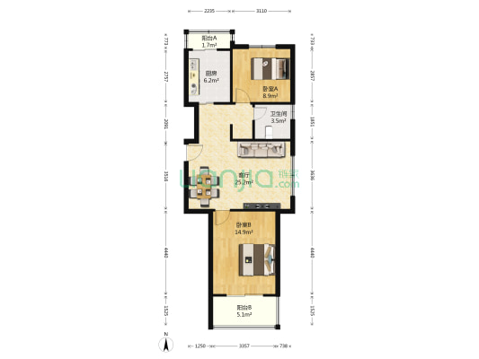 中瑞公寓 2室1厅1卫 86平方
