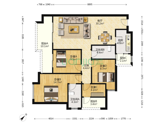 中瓯璧河名都 4室1厅2卫 137平方