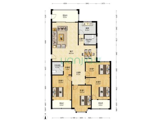 天星家园 4室1厅2卫 152平方