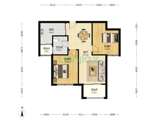 涞港星苑 2室1厅1卫 92平方