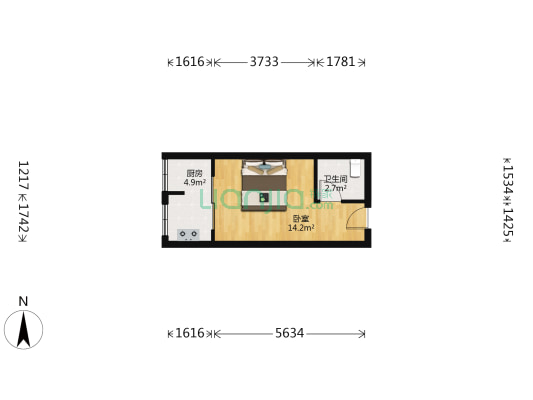 锦业时代 1室0厅1卫 32平方