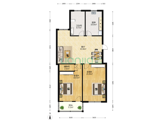 人民南路 2室1厅1卫 117平方