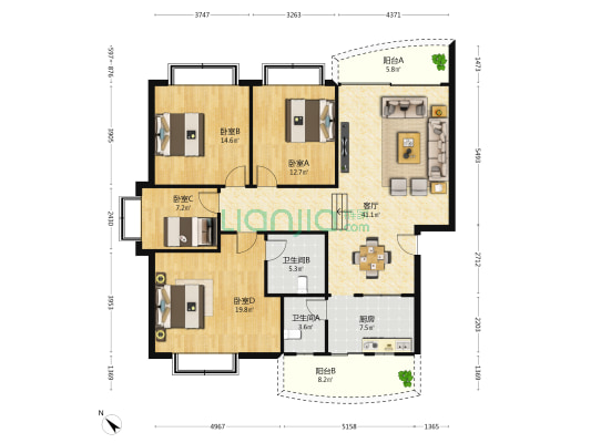金源太阳城 4室1厅2卫 142平方