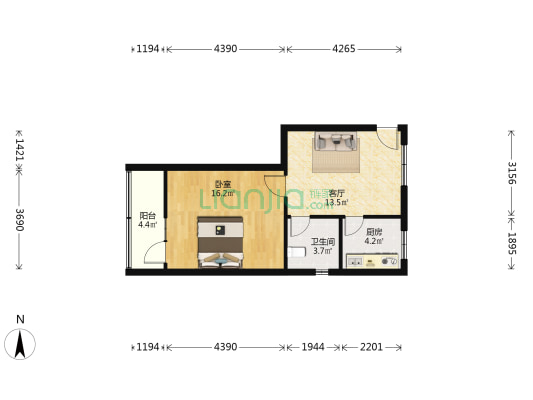 花园街66号 1室1厅1卫 54平方