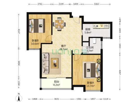 太湖国际二街区-聆湖社区 2室1厅1卫 89平方