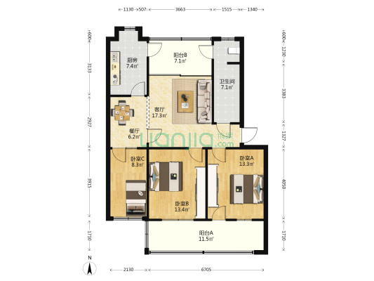 大桥管理处北院 3室2厅1卫 108平方