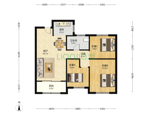 中杰时代雅居 3室1厅1卫 110平方