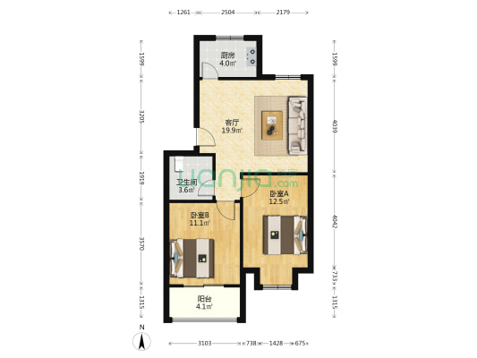 郭家疃社区 2室1厅1卫 70平方