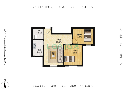 伟业富强天玺 2室1厅1卫 65平方