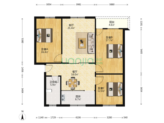 环湖中路52号 3室2厅1卫 121平方