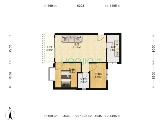 置德豪庭 2室1厅1卫 64平方