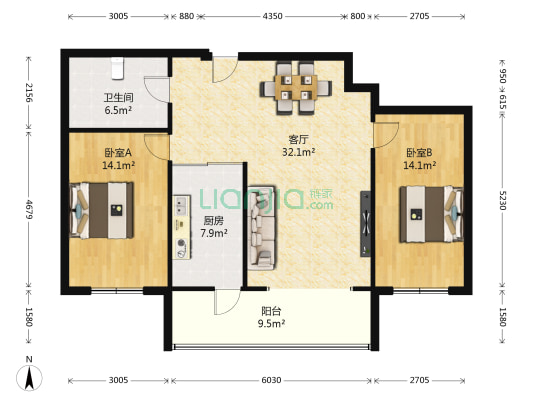 恒祥家园 2室1厅1卫 114平方