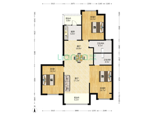 锦盛花苑 3室2厅2卫 138平方