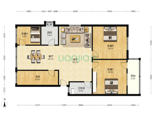校环路2号 4室2厅1卫 136平方
