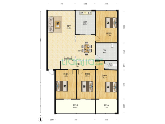工会大厦 4室1厅2卫 200平方