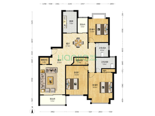 福源汇居 3室2厅2卫 157平方