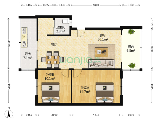 阳光花园·旭苑 2室1厅1卫 85平方
