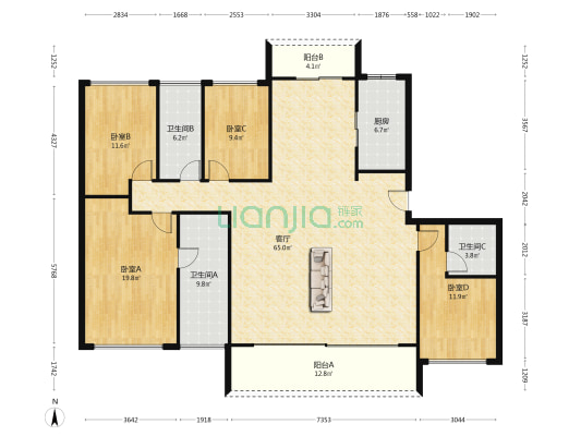 诚园三期 4室1厅3卫 186平方