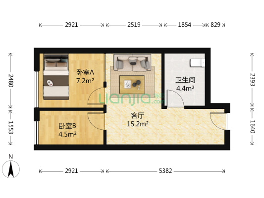 绿城蘭悦 2室1厅1卫 53平方