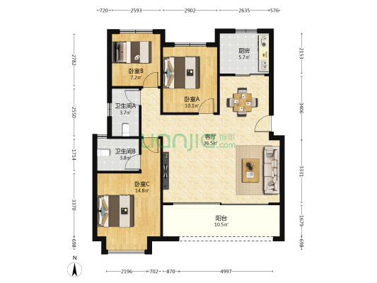 阳光城尚东湾嘉林苑 3室1厅2卫 131平方