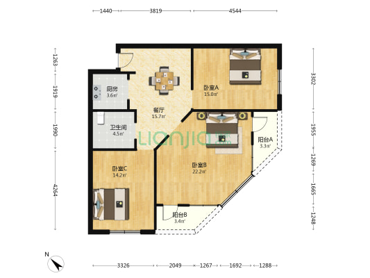 欧阳大厦 3室1厅1卫 119平方