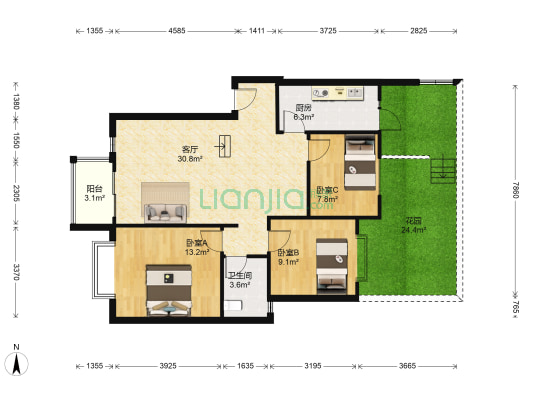 蓝色空间如意府 3室1厅1卫 93平方