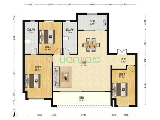 星澜云邸 3室1厅2卫 150平方
