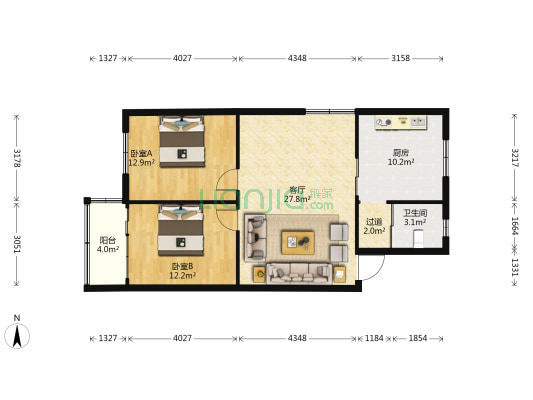富水南路188号 2室1厅1卫 91平方