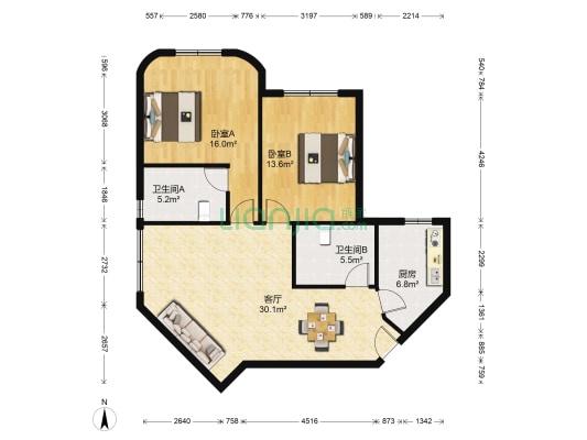 首力大厦 2室1厅2卫 103平方