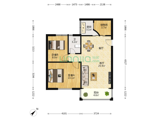 百合花园 2室1厅1卫 69平方