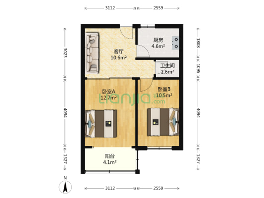 北仲二路 2室1厅1卫 53平方