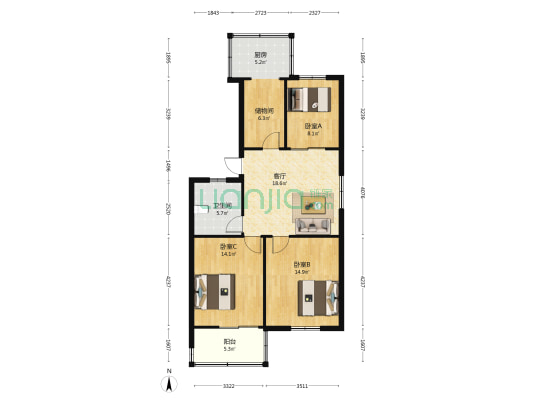 曙光街78号院 3室1厅1卫 98平方