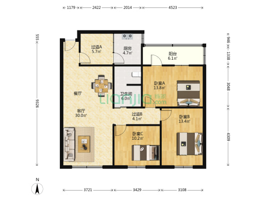 医药公司北环路家属院 3室1厅1卫 108平方