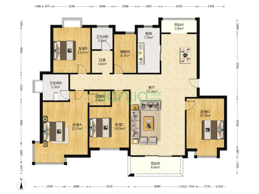 绿缘居 4室1厅2卫 194平方