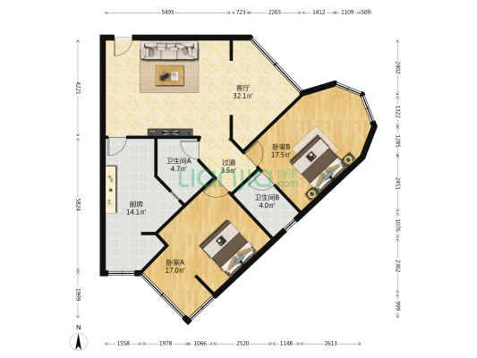 武侯祠东街新3号 2室1厅2卫 103平方