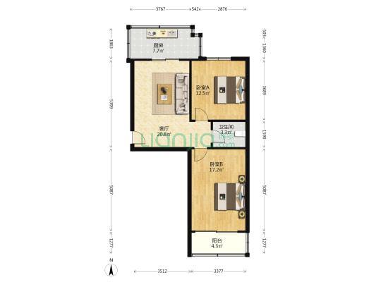 西安石化分公司兴庆路小区 2室1厅1卫 72平方
