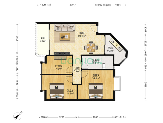 丰华苑 3室1厅1卫 93平方