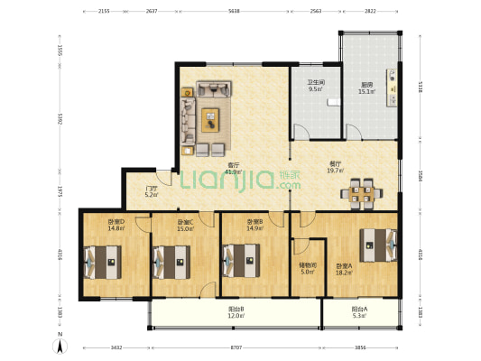 经一路北6号院 4室2厅1卫 195平方