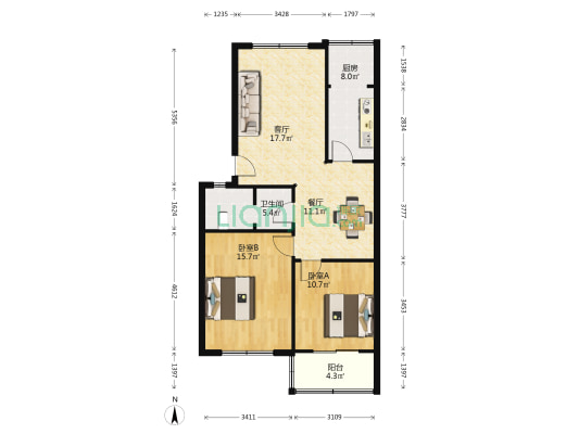 宇通花园南区 2室2厅1卫 86平方