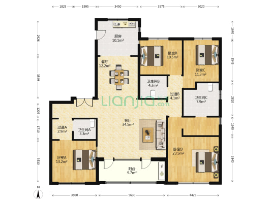 首开琅樾二期 4室2厅3卫 200平方