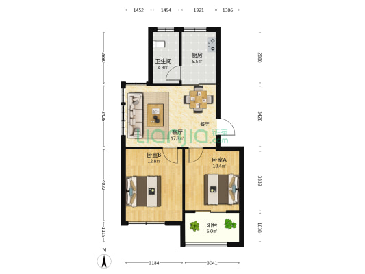 阳光嘉苑 2室1厅1卫 68平方
