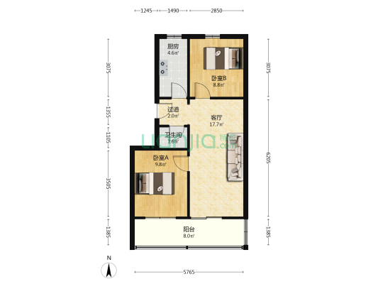 上马街38号 2室1厅1卫 63平方