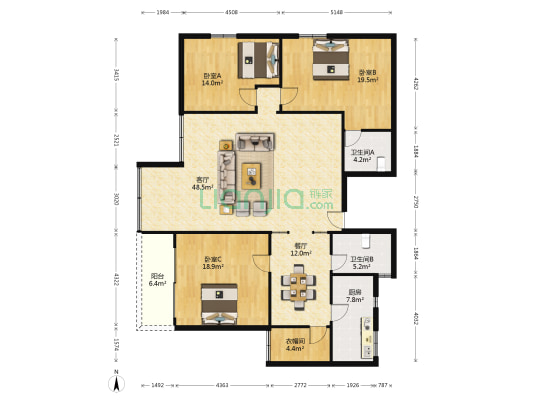 玫瑰苑 3室2厅2卫 175平方