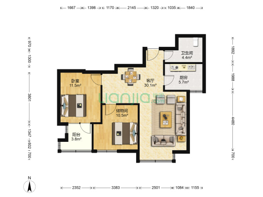 觉祥园 1室1厅1卫 90平方