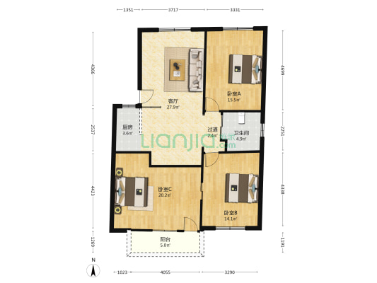 水产宿舍 3室1厅1卫 108平方