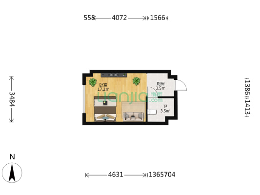 可乐公寓 1室0厅1卫 35平方