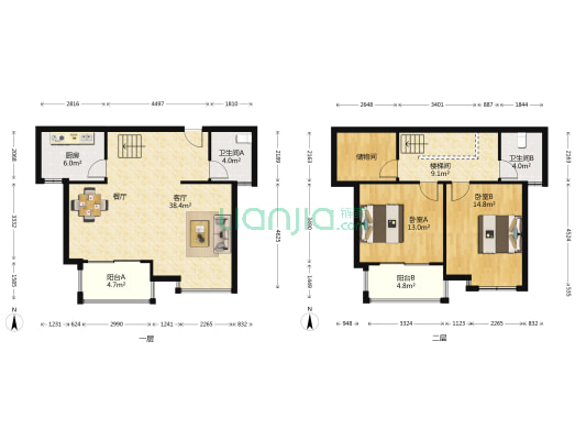 天星苑 2室1厅2卫 130平方
