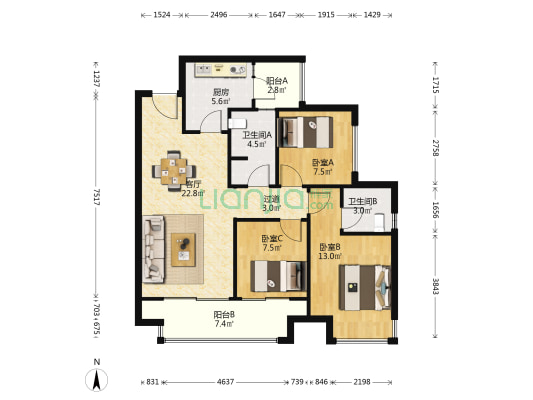 中粮天悦壹号悦璟 3室1厅2卫 99平方
