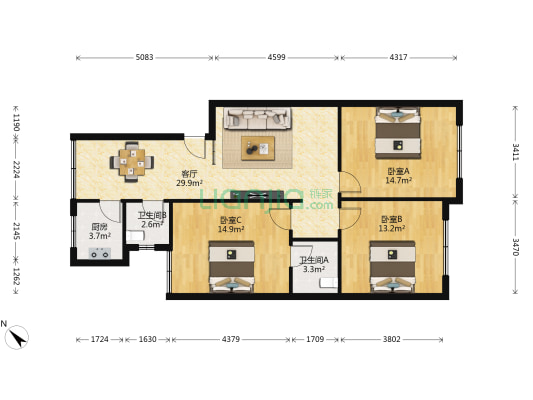 文星小区 3室1厅2卫 143平方
