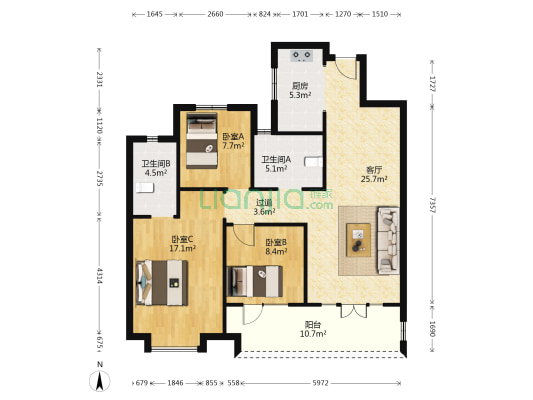 吾悦和府 3室1厅2卫 122平方